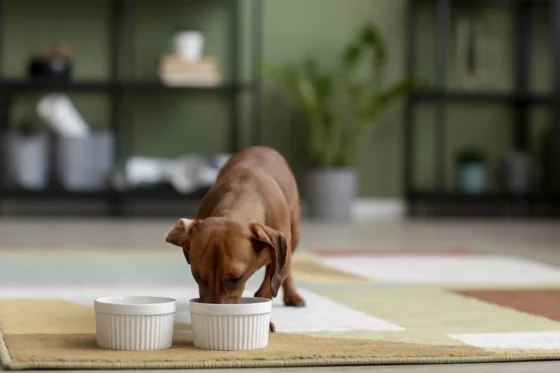close up beautiful dachshund eating